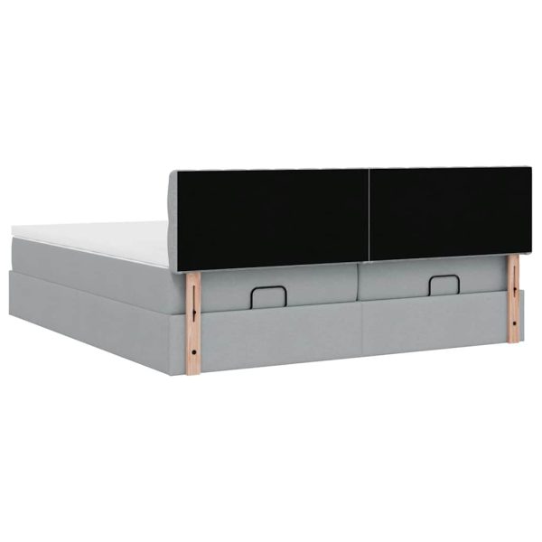 Estrutura de cama otomana com colchões tecido cinzento claro - Image 8