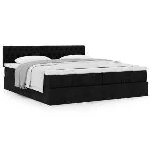 63 / 5,000vidaXL Estrutura de cama otomana com colchões tecido preto
