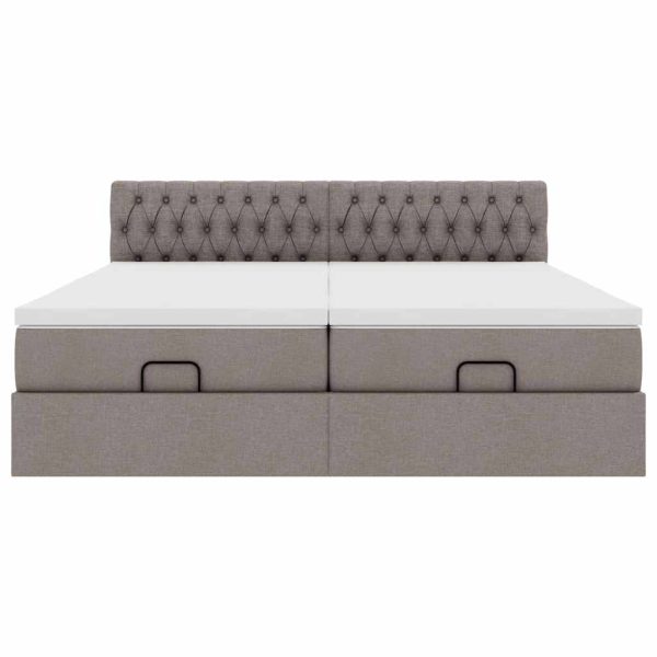 Estrutura cama otomana com colchões tecido cinzento 200x200cm - Image 4