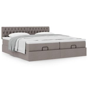 Estrutura cama otomana com colchões tecido cinzento 200x200cm