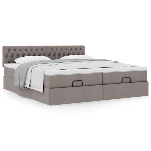 Estrutura cama otomana com colchões tecido cinzento 200x200cm