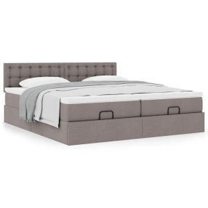 Estrutura cama otomana com colchões tecido cinzento 200x200cm