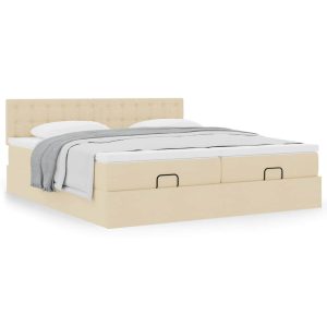 Estrutura de cama otomana com colchões tecido creme 200x200cm