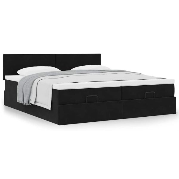 Estrutura de cama otomana com colchões 180x200cm veludo preto