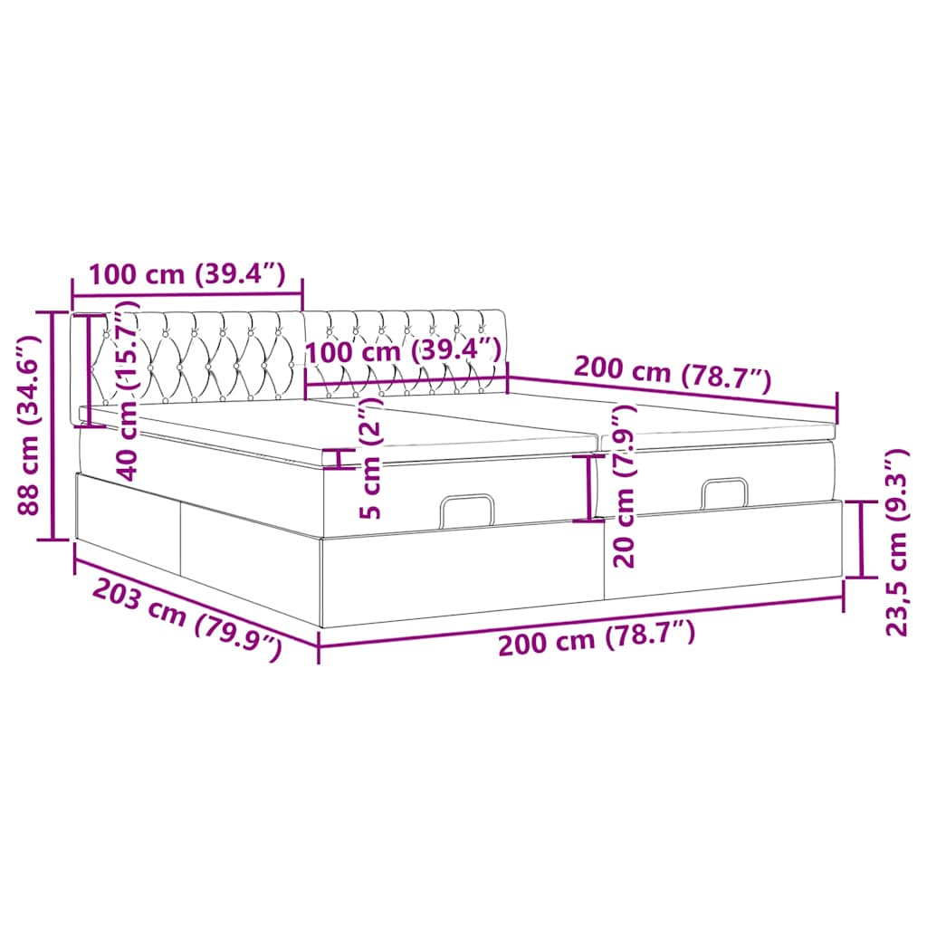 Estrutura de cama otomana com colchões 200x200cm veludo preto - Image 11