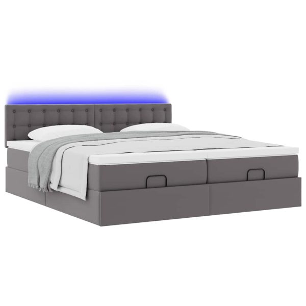 Estrutura de cama otomana com colchão cinza couro falso - Image 2