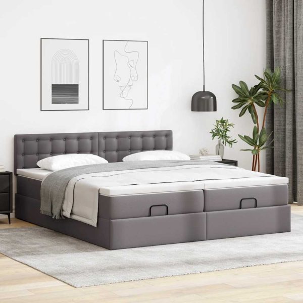 Estrutura de cama otomana com colchão cinza couro falso - Image 3