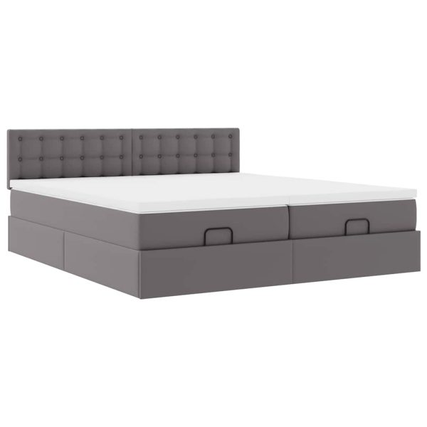 Estrutura de cama otomana com colchão cinza couro falso - Image 4