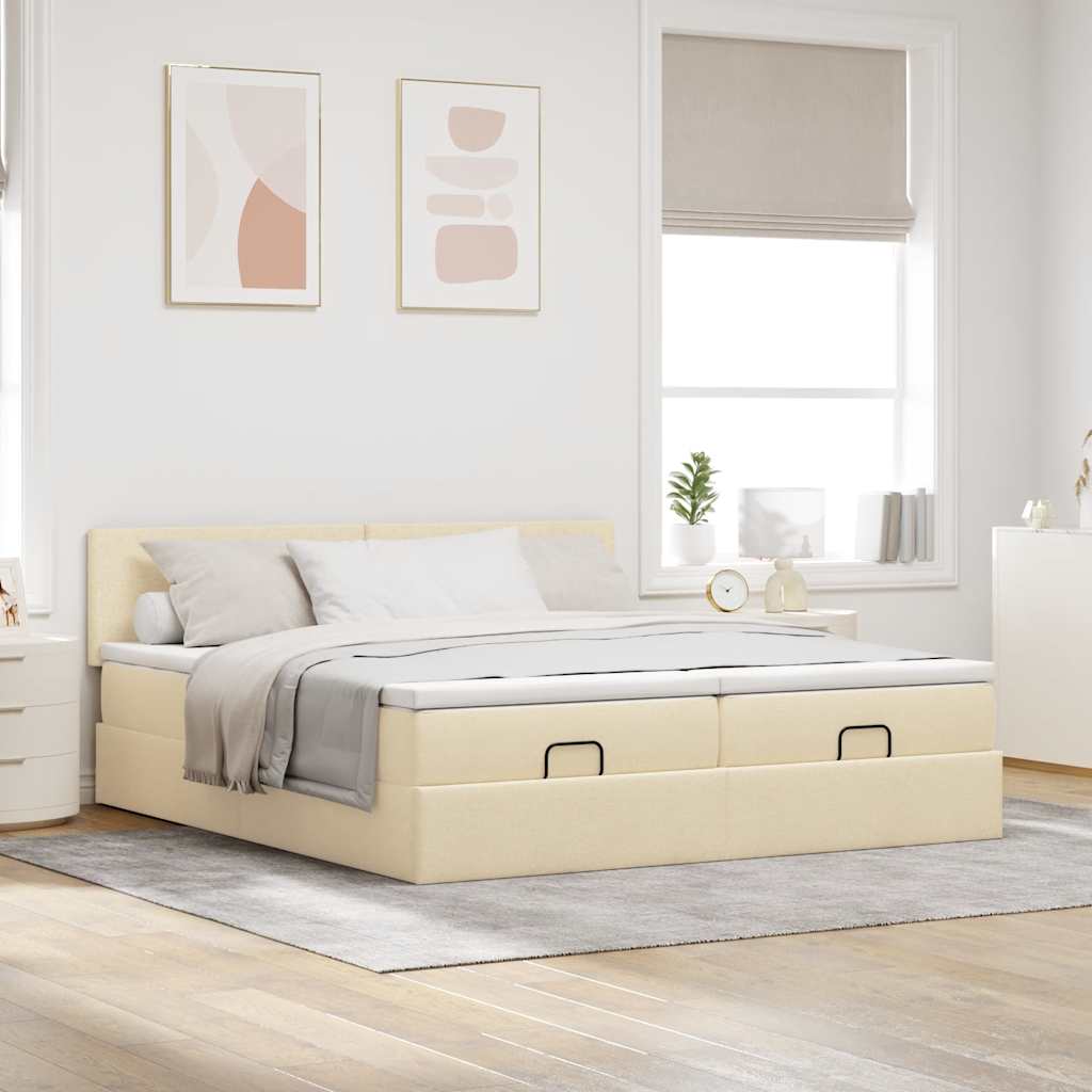 Estrutura de cama otomana com colchões tecido creme 200x200cm - Image 2