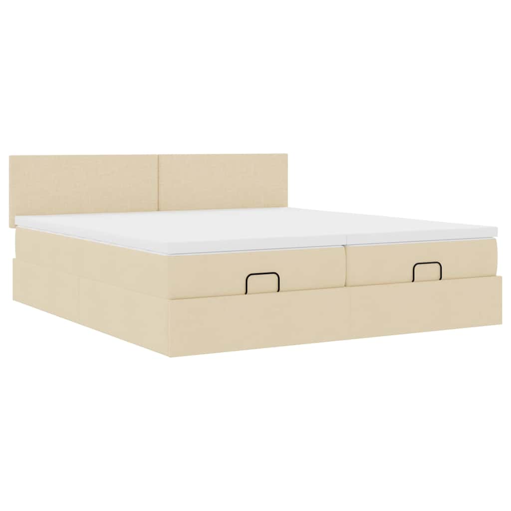 Estrutura de cama otomana com colchões tecido creme 200x200cm - Image 3