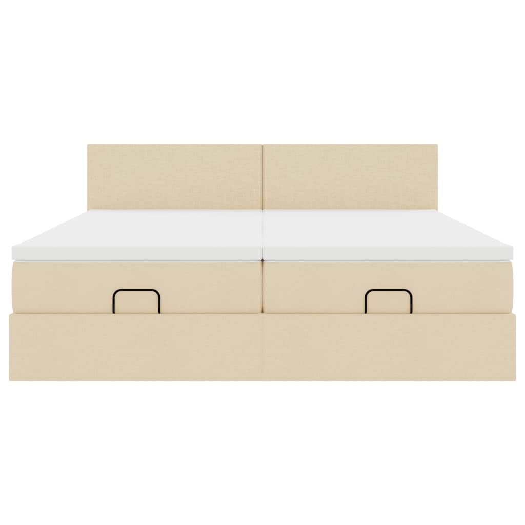 Estrutura de cama otomana com colchões tecido creme 200x200cm - Image 4