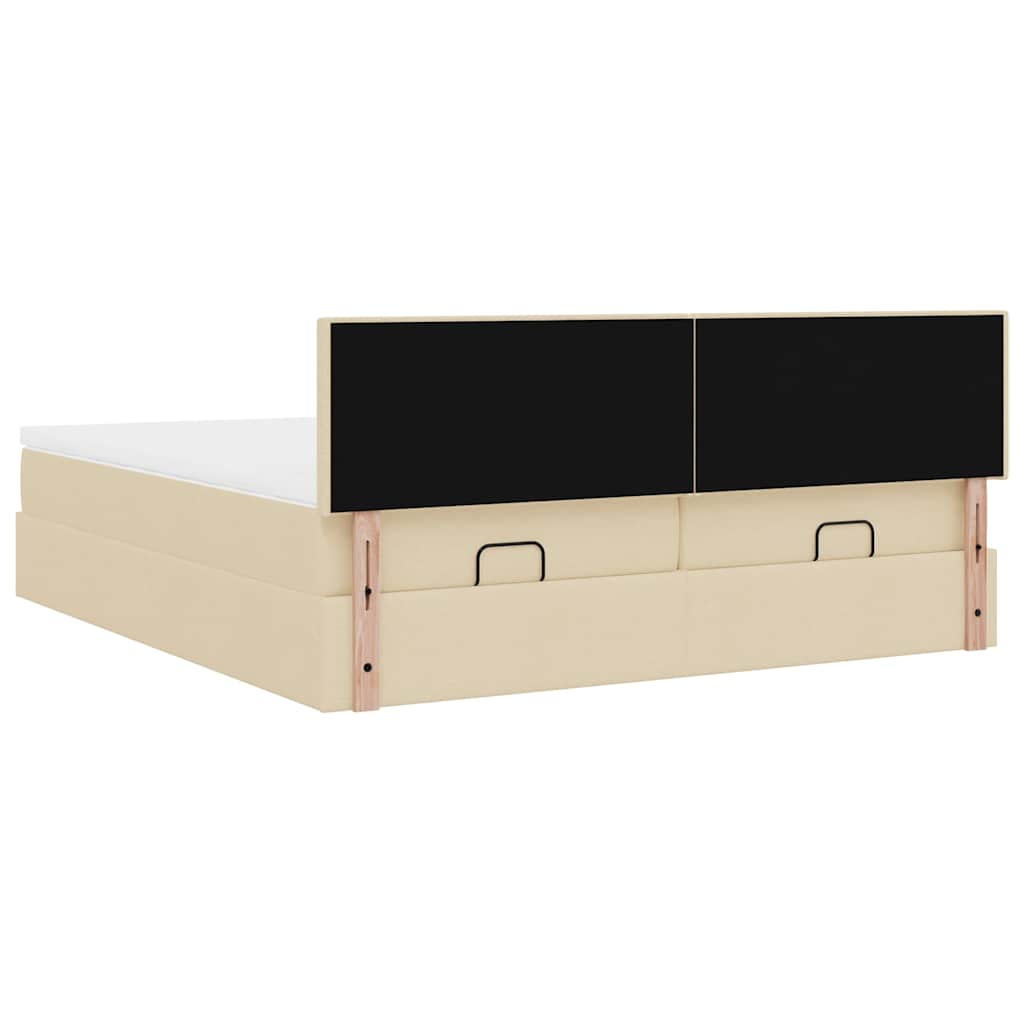 Estrutura de cama otomana com colchões tecido creme 200x200cm - Image 8