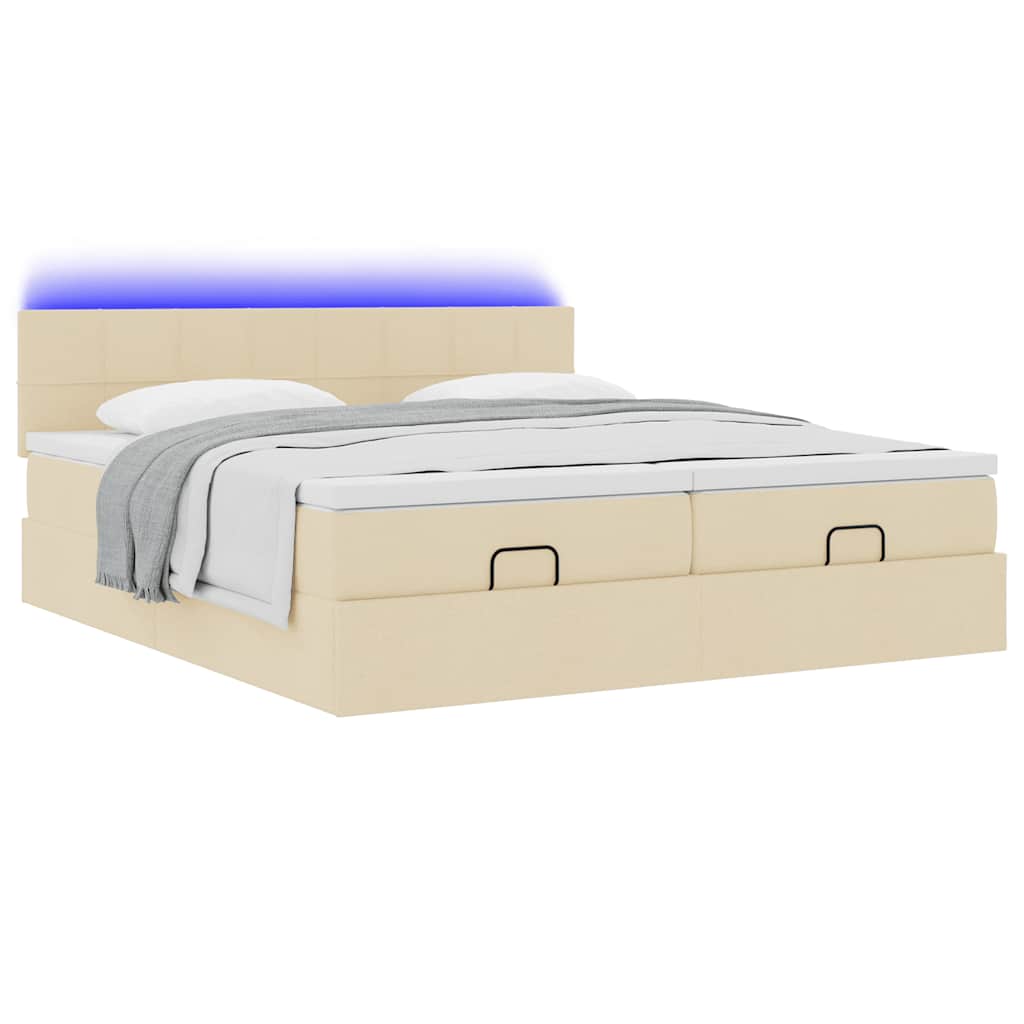 Estrutura de cama otomana com colchões tecido creme 200x200cm - Image 2