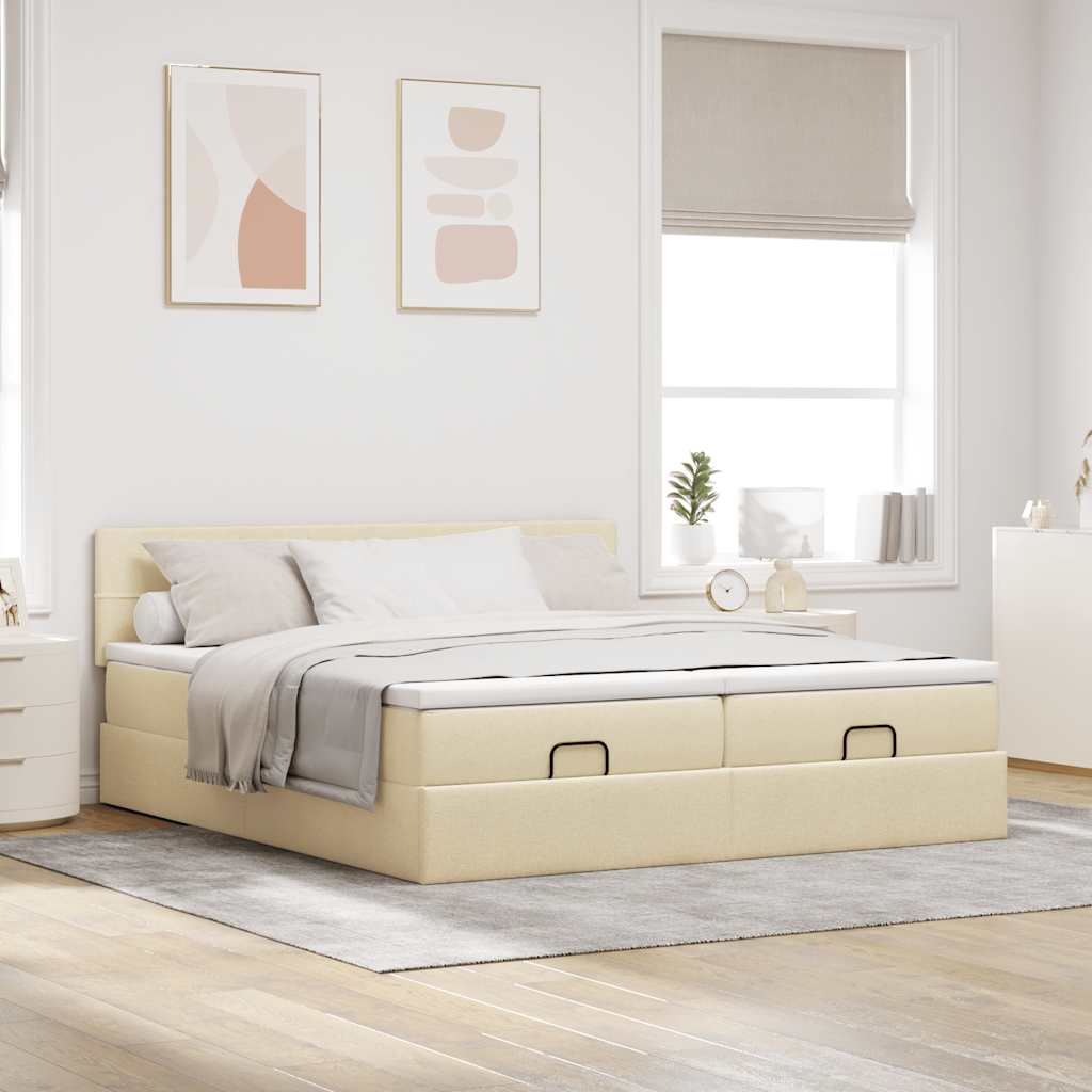 Estrutura de cama otomana com colchões tecido creme 200x200cm - Image 3
