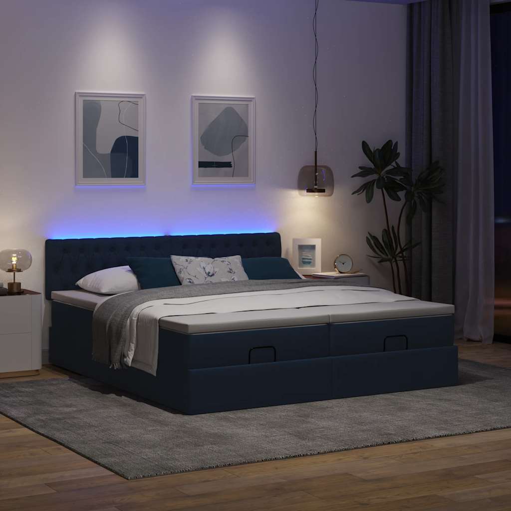 Estrutura de cama otomana com colchões 180x200cm tecido azul