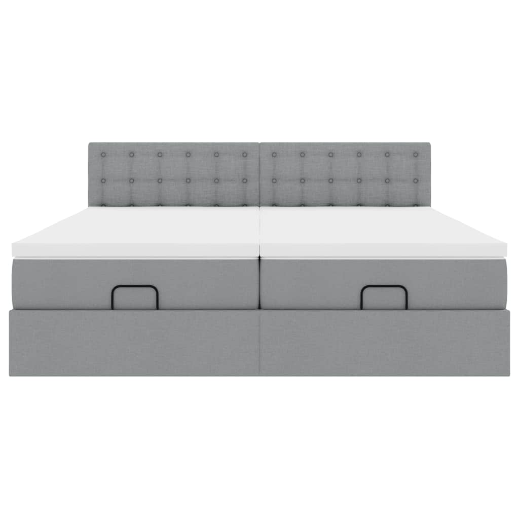 Estrutura de cama otomana com colchões tecido cinzento claro - Image 5