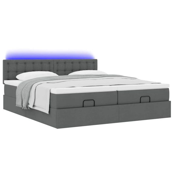 Estrutura de cama otomana com colchões tecido cinzento escuro - Image 2