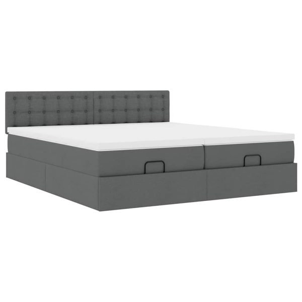 Estrutura de cama otomana com colchões tecido cinzento escuro - Image 4