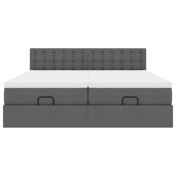Estrutura de cama otomana com colchões tecido cinzento escuro - Image 5