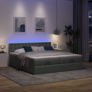 Estrutura de cama otomana com colchões tecido cinzento escuro