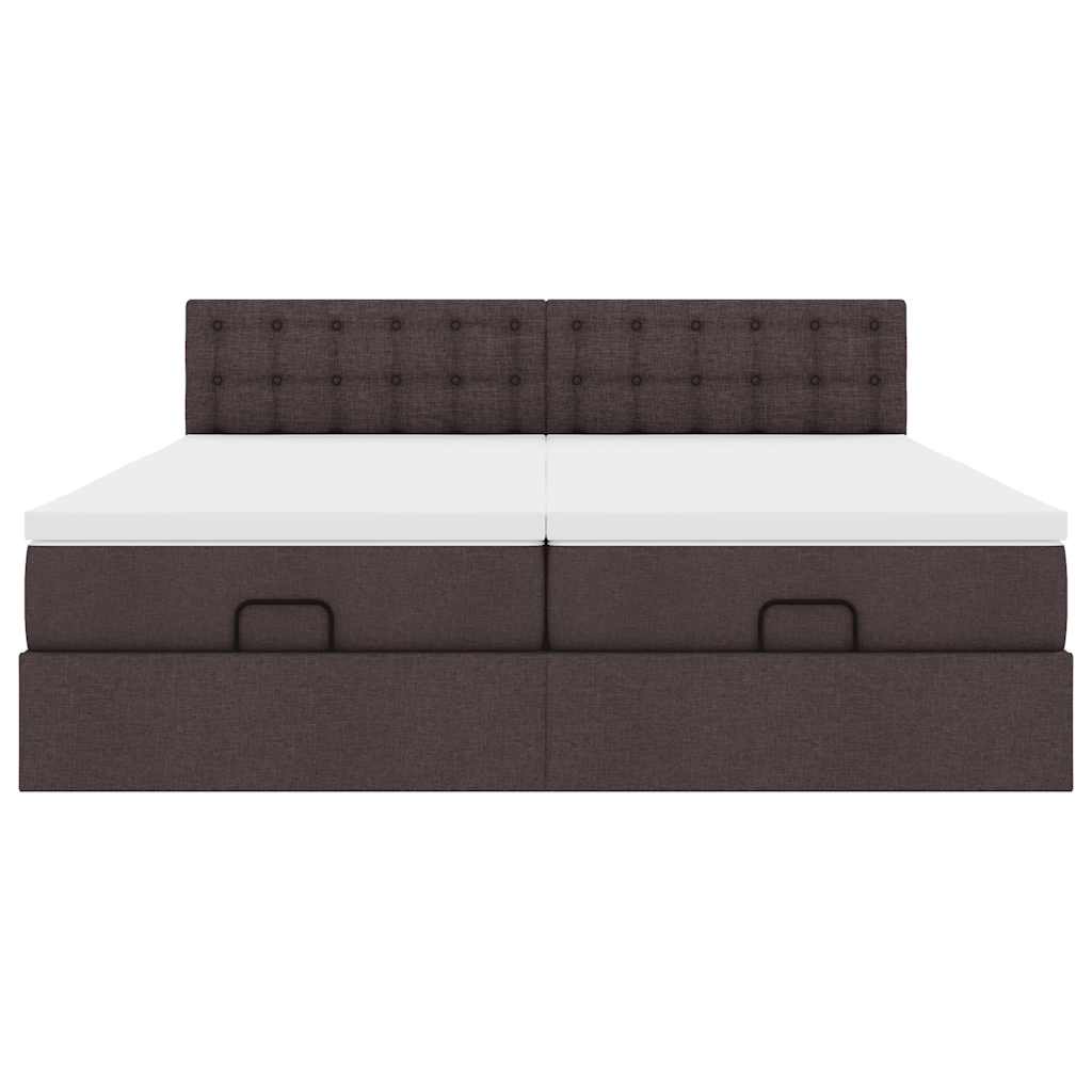 Estrutura de cama otomana com colchões tecido castanho escuro - Image 5