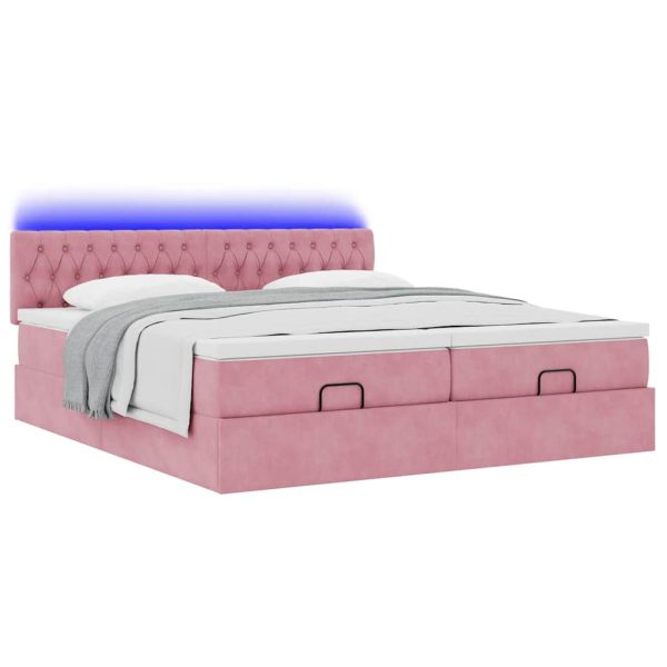 moldura de cama otomana vidaXL com colchão rosa 200x200cm Veludo - Image 2
