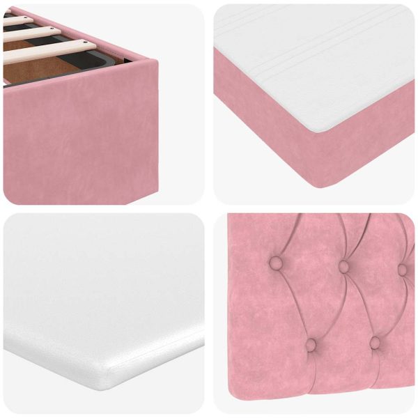moldura de cama otomana vidaXL com colchão rosa 200x200cm Veludo - Image 11