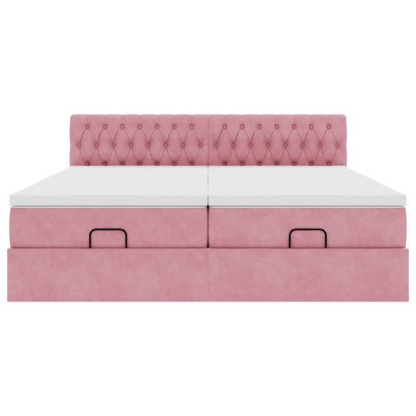 moldura de cama otomana vidaXL com colchão rosa 200x200cm Veludo - Image 5