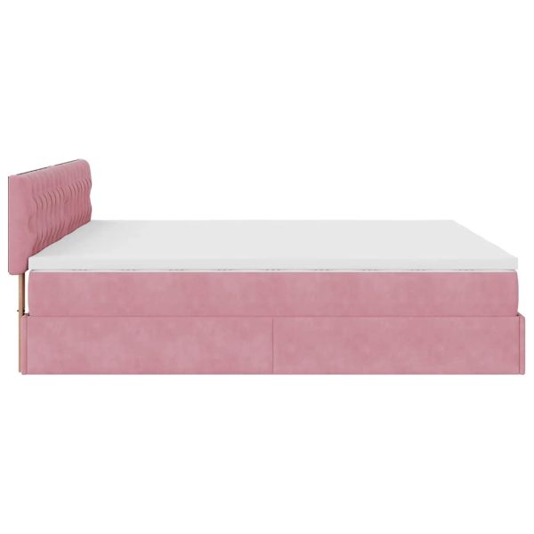moldura de cama otomana vidaXL com colchão rosa 200x200cm Veludo - Image 8