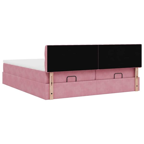 moldura de cama otomana vidaXL com colchão rosa 200x200cm Veludo - Image 9