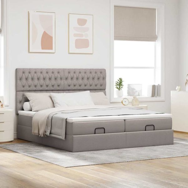 Estrutura cama otomana com colchões tecido cinzento 200x200cm - Image 2