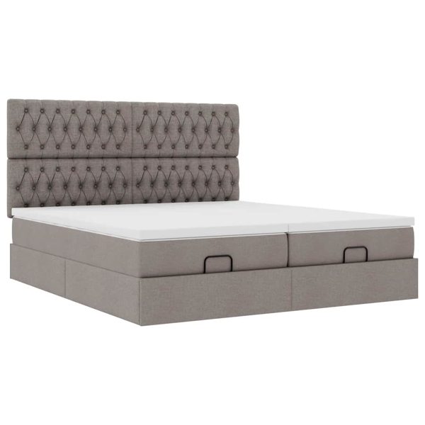 Estrutura cama otomana com colchões tecido cinzento 200x200cm - Image 3