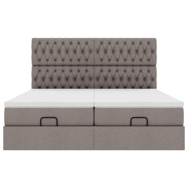Estrutura cama otomana com colchões tecido cinzento 200x200cm - Image 4