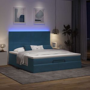 Estrutura cama otomana colchões 180x200 cm veludo azul escuro