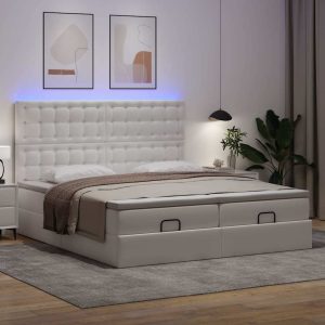 Estrutura de cama otomana com colchões 200x200 cm branco puro