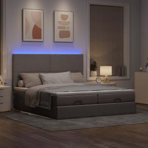 Estrutura de cama otomana com colchões tecido cinzento