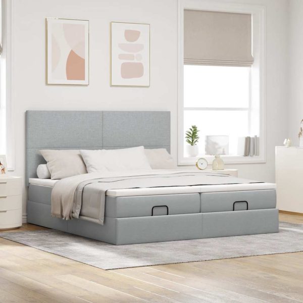 Estrutura de cama otomana com colchões tecido cinzento claro - Image 2