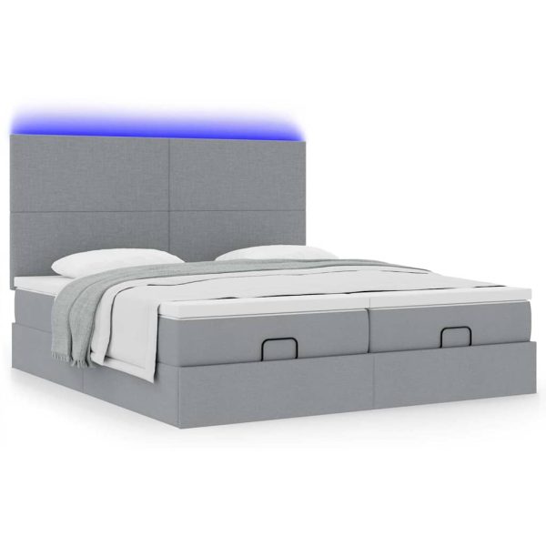 Estrutura de cama otomana com colchões tecido cinzento claro - Image 3