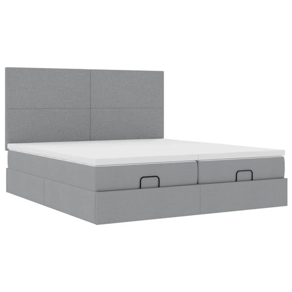 Estrutura de cama otomana com colchões tecido cinzento claro - Image 4