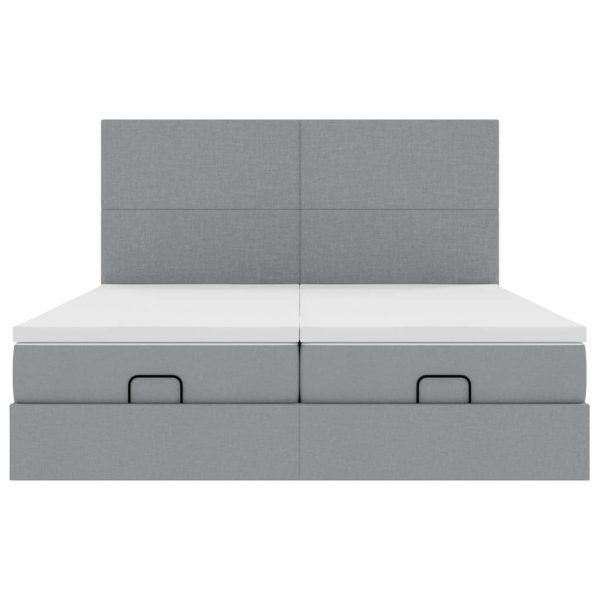 Estrutura de cama otomana com colchões tecido cinzento claro - Image 5