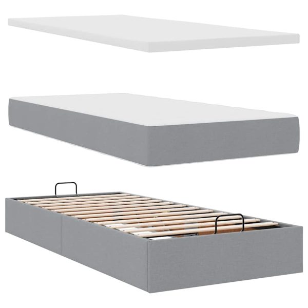 Estrutura de cama otomana com colchões tecido cinzento claro - Image 9