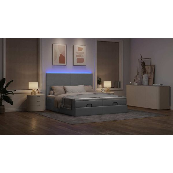 Estrutura de cama otomana com colchões tecido cinzento claro