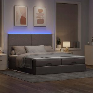 Estrutura cama otomana com colchões tecido cinzento 200x200cm