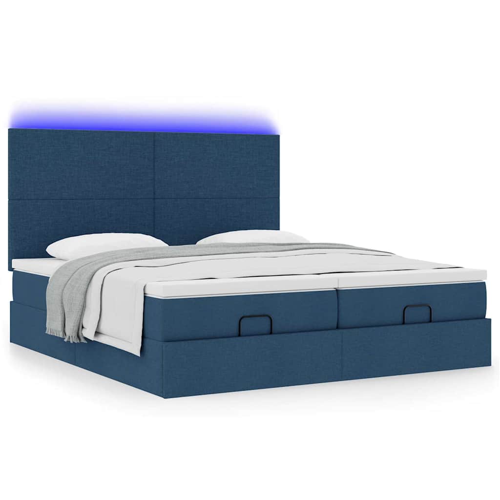 Estrutura de cama otomana com colchões 200x200cm tecido azul - Image 3