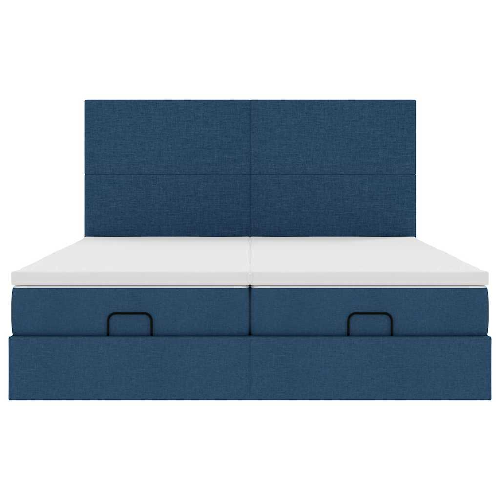 Estrutura de cama otomana com colchões 200x200cm tecido azul - Image 5