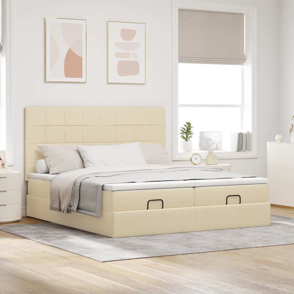 Estrutura de cama otomana com colchões tecido creme 180x200cm - Image 2