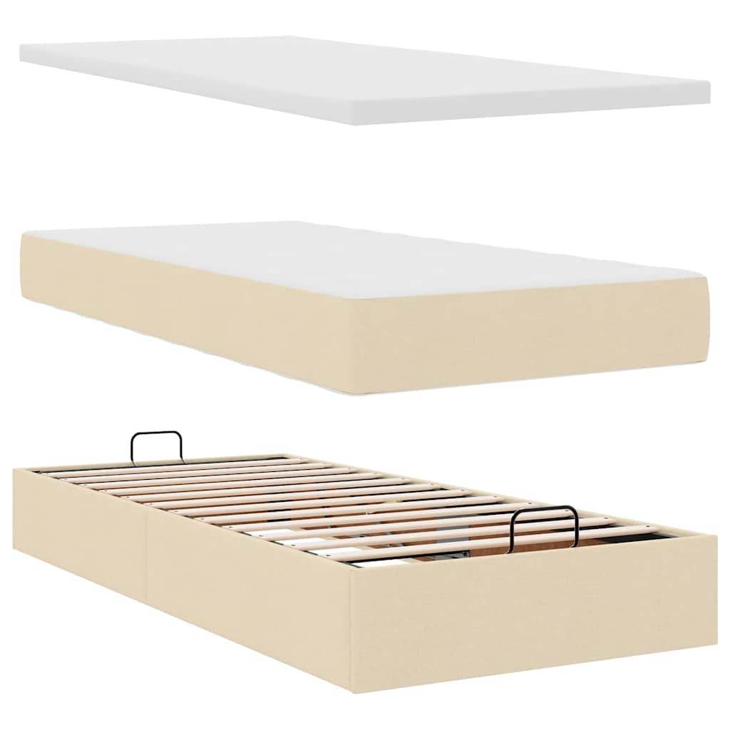 Estrutura de cama otomana com colchões tecido creme 180x200cm - Image 9
