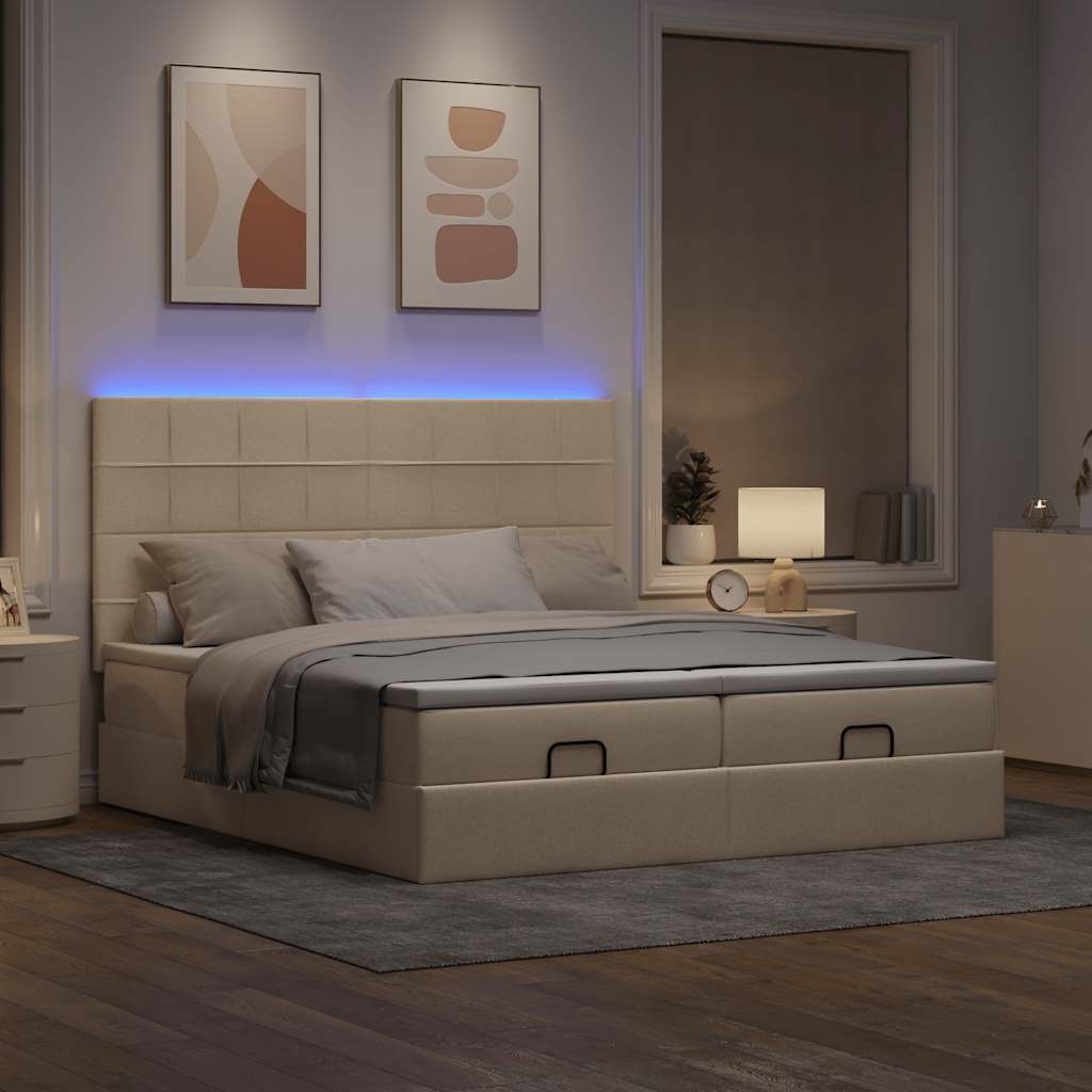 Estrutura de cama otomana com colchões tecido creme 180x200cm