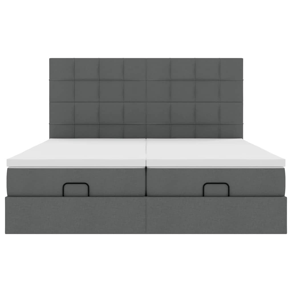 Estrutura de cama otomana com colchões tecido cinzento escuro - Image 5