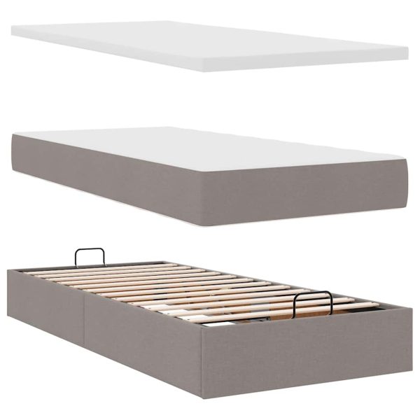 Estrutura cama otomana com colchões tecido cinzento 200x200cm - Image 9